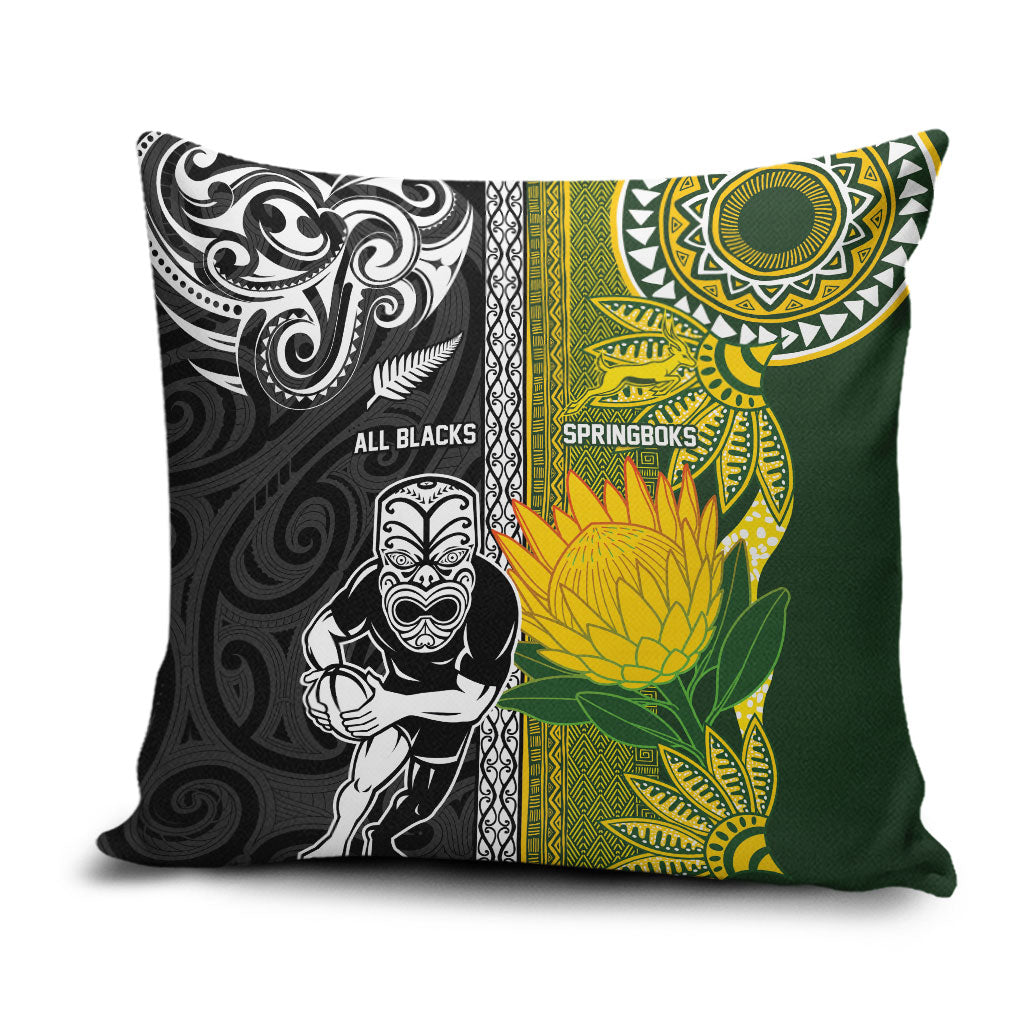 Rugby New Zealand and South Africa Pillow Cover Greatest Rivalry Silver Fern and Antelope