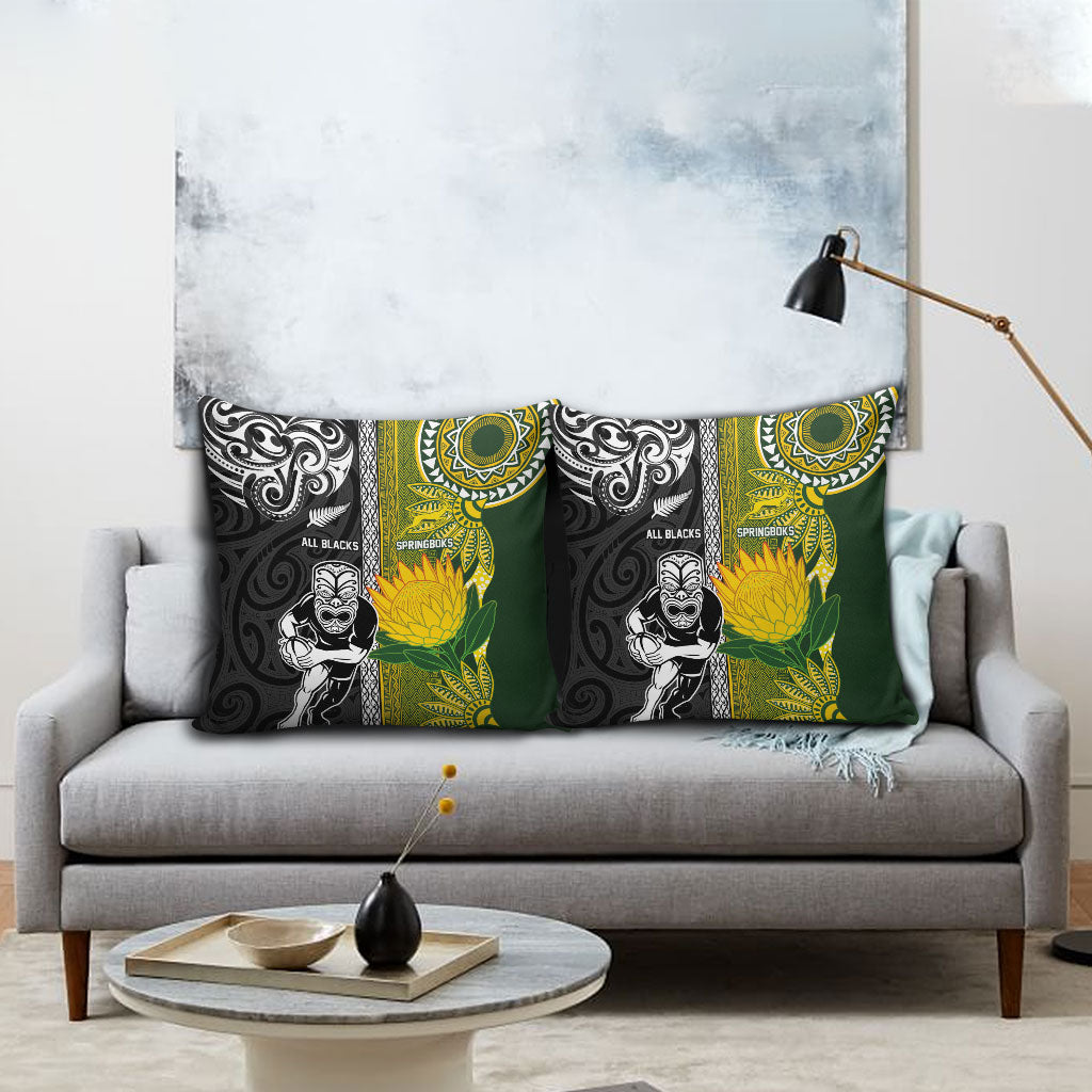 Rugby New Zealand and South Africa Pillow Cover Greatest Rivalry Silver Fern and Antelope