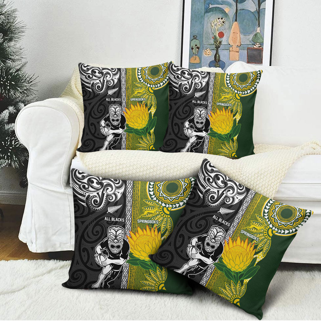 Rugby New Zealand and South Africa Pillow Cover Greatest Rivalry Silver Fern and Antelope