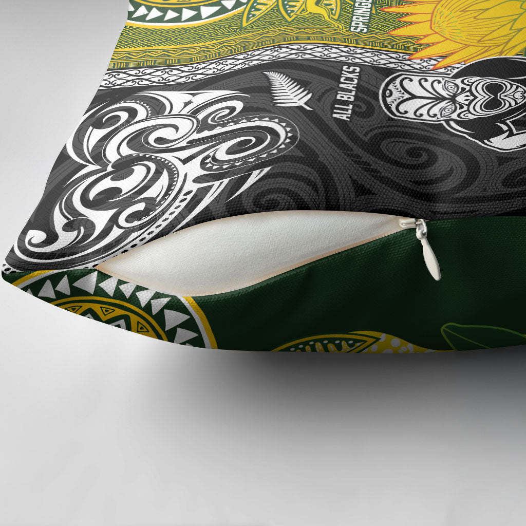 Rugby New Zealand and South Africa Pillow Cover Greatest Rivalry Silver Fern and Antelope
