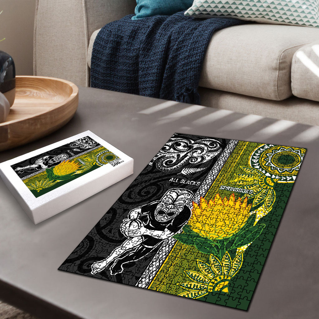 Rugby New Zealand and South Africa Puzzle Greatest Rivalry Silver Fern and Antelope