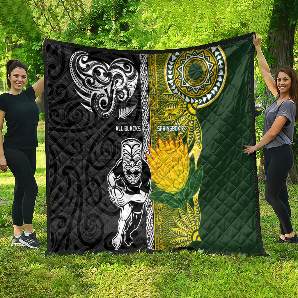 Rugby New Zealand and South Africa Quilt Greatest Rivalry Silver Fern and Antelope