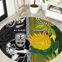 Rugby New Zealand and South Africa Round Carpet Greatest Rivalry Silver Fern and Antelope