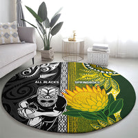 Rugby New Zealand and South Africa Round Carpet Greatest Rivalry Silver Fern and Antelope