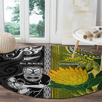 Rugby New Zealand and South Africa Round Carpet Greatest Rivalry Silver Fern and Antelope
