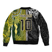 Custom Rugby New Zealand and South Africa Sleeve Zip Bomber Jacket Greatest Rivalry Silver Fern and Antelope
