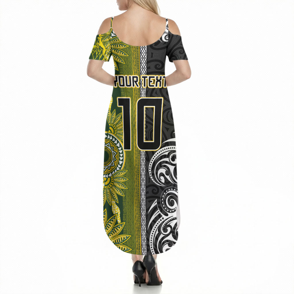 Custom Rugby New Zealand and South Africa Summer Maxi Dress Greatest Rivalry Silver Fern and Antelope