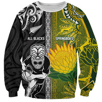 Custom Rugby New Zealand and South Africa Sweatshirt Greatest Rivalry Silver Fern and Antelope