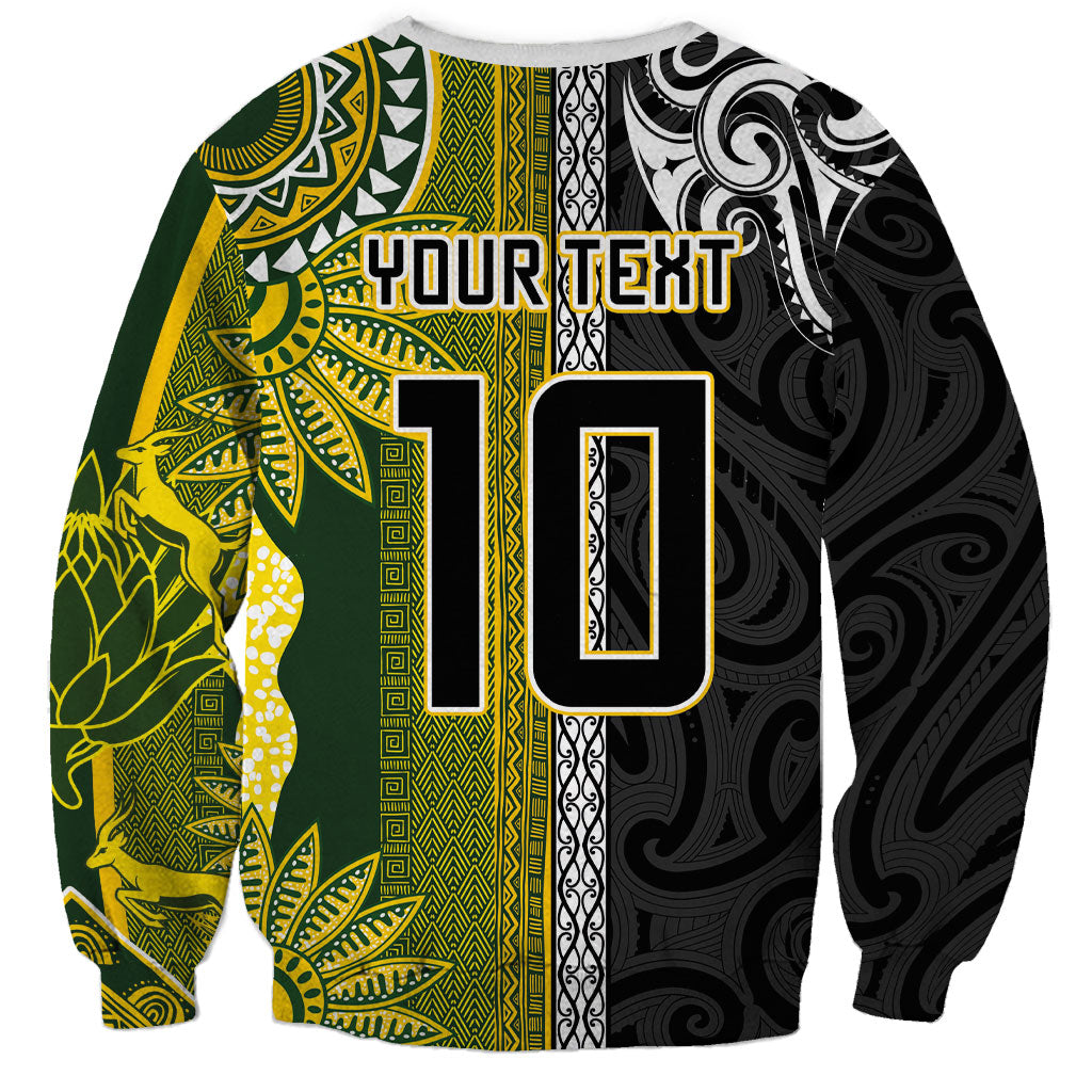 Custom Rugby New Zealand and South Africa Sweatshirt Greatest Rivalry Silver Fern and Antelope
