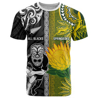 Custom Rugby New Zealand and South Africa T Shirt Greatest Rivalry Silver Fern and Antelope