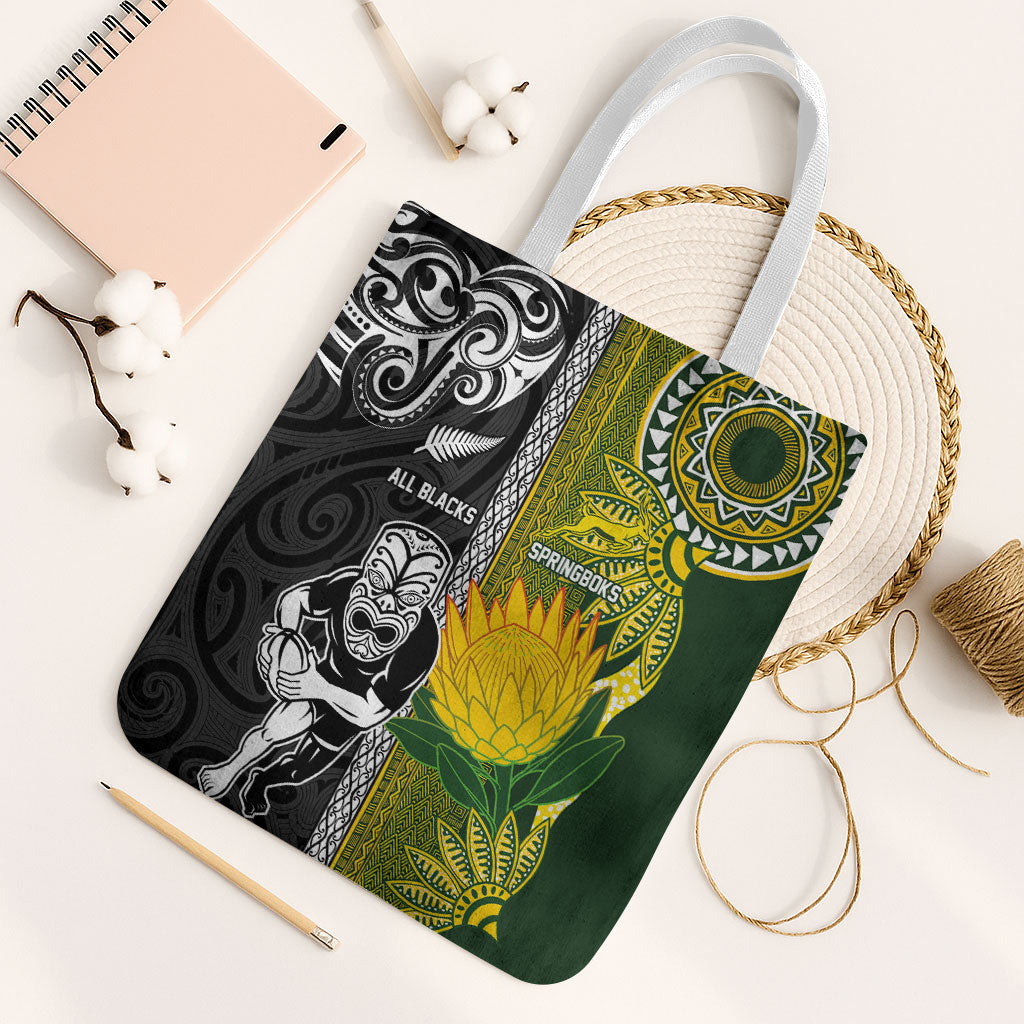 Rugby New Zealand and South Africa Tote Bag Greatest Rivalry Silver Fern and Antelope