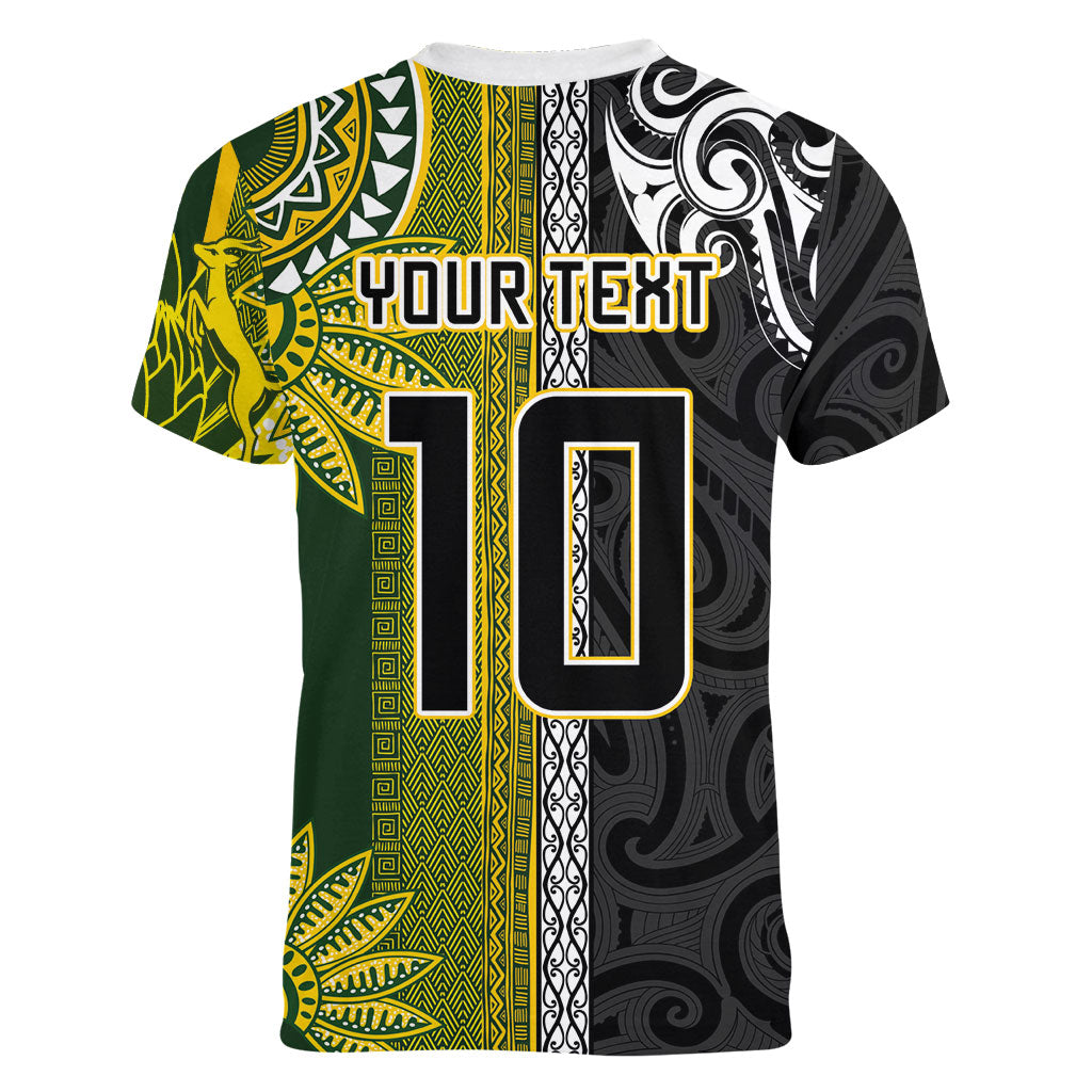 Custom Rugby New Zealand and South Africa Women V-Neck T-Shirt Greatest Rivalry Silver Fern and Antelope
