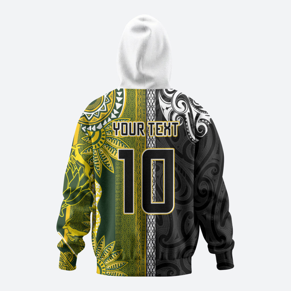 Custom Rugby New Zealand and South Africa Zip Hoodie Greatest Rivalry Silver Fern and Antelope