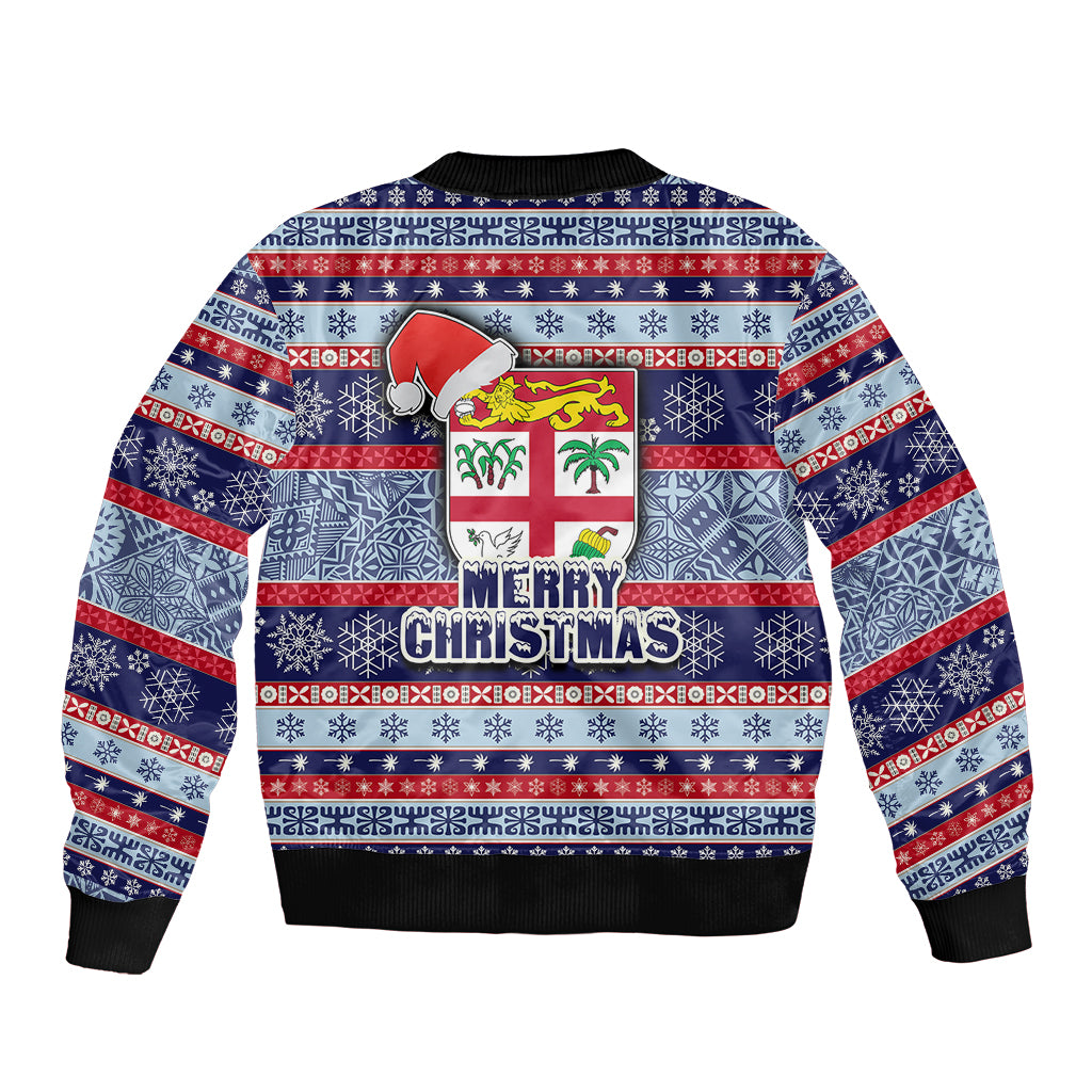 Fiji Christmas Bomber Jacket Fijian Santa and Coat of Arms Mix Tapa Pattern Striped Style LT03 - Polynesian Pride