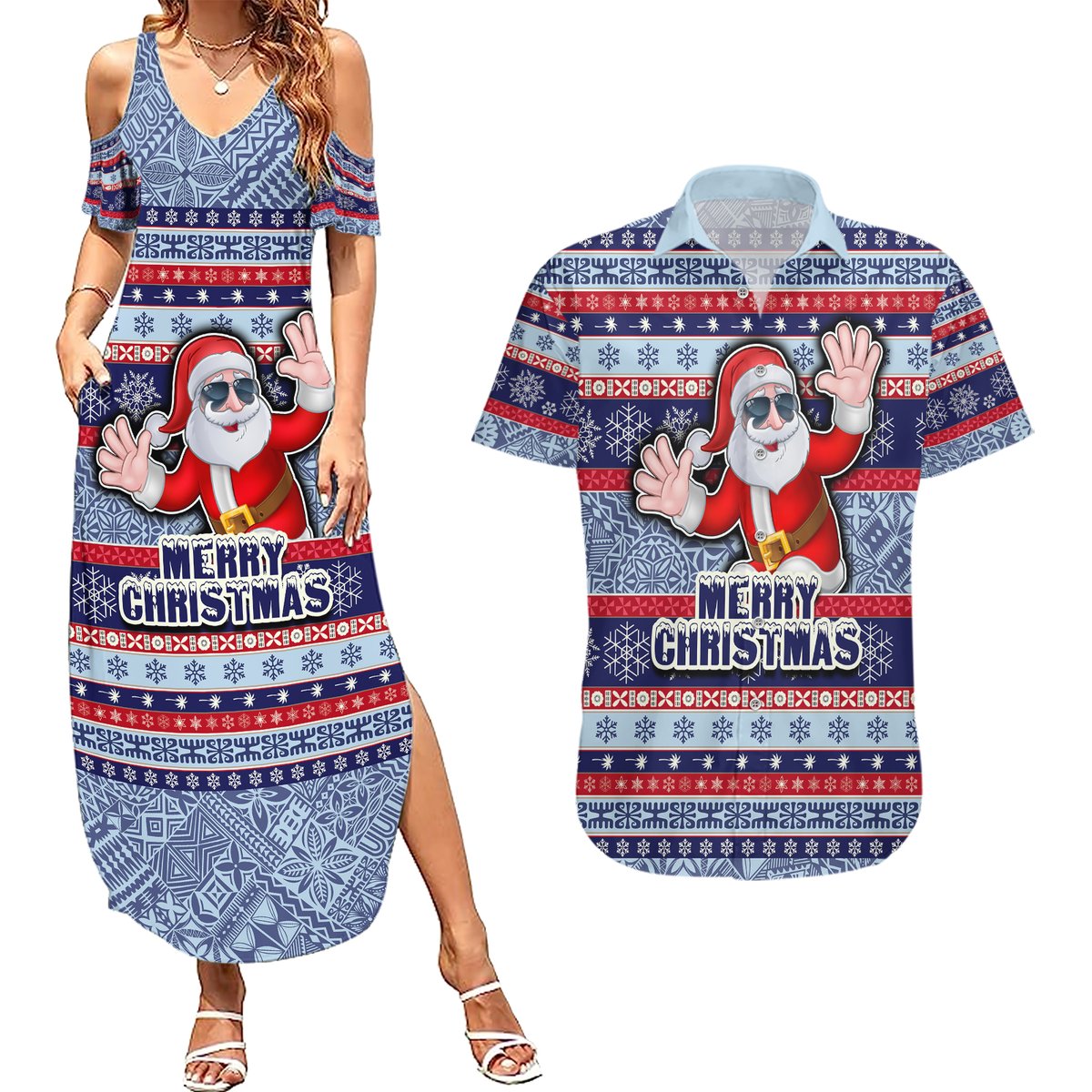 fiji-christmas-couples-matching-summer-maxi-dress-and-hawaiian-shirt-fijian-santa-and-coat-of-arms-mix-tapa-pattern-striped-style