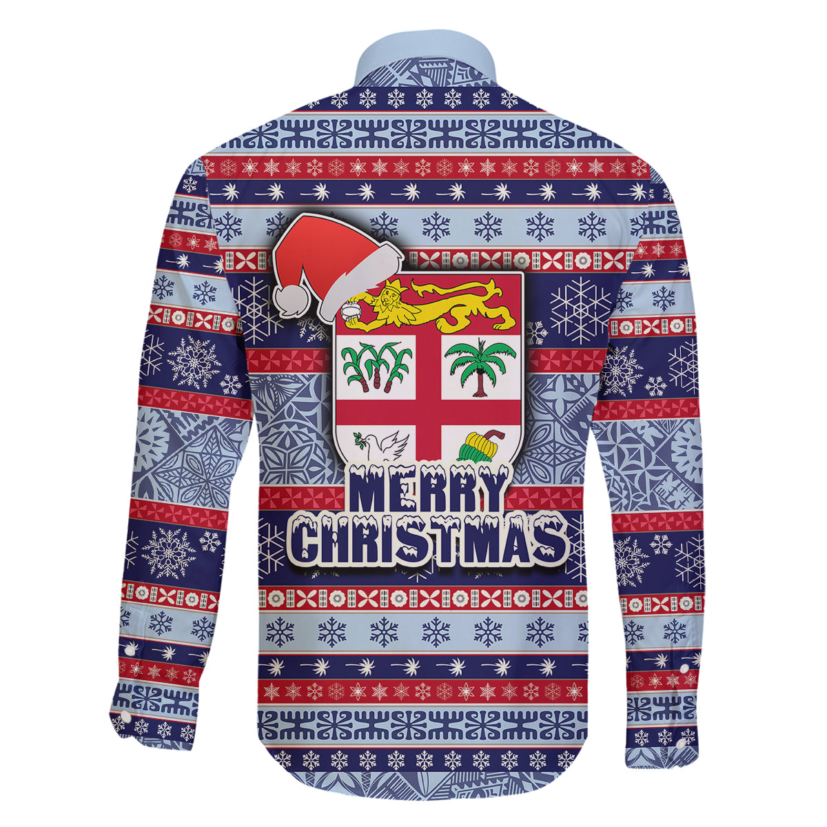 Fiji Christmas Family Matching Mermaid Dress and Hawaiian Shirt Fijian Santa and Coat of Arms Mix Tapa Pattern Striped Style LT03 - Polynesian Pride