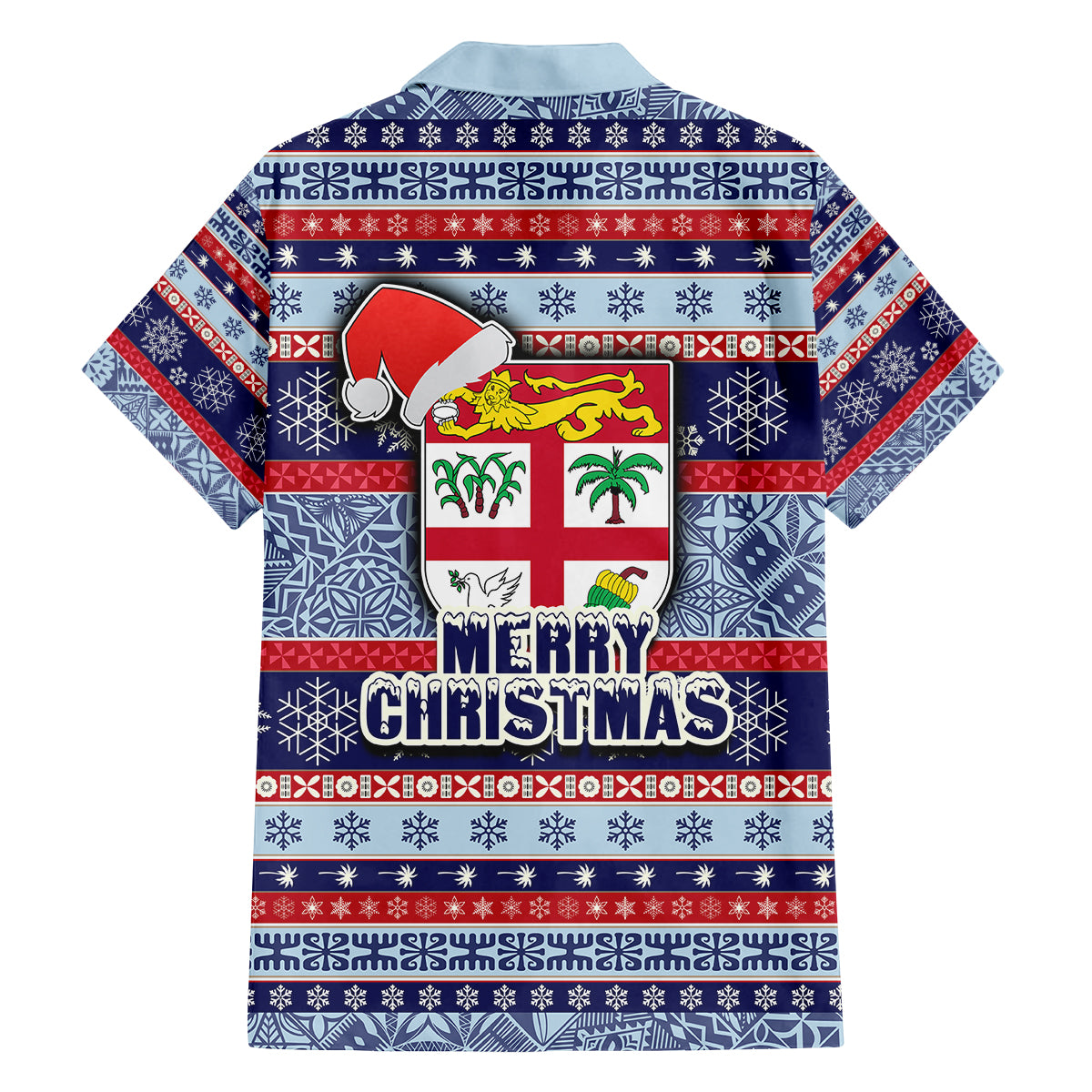 Fiji Christmas Family Matching Tank Maxi Dress and Hawaiian Shirt Fijian Santa and Coat of Arms Mix Tapa Pattern Striped Style LT03 - Polynesian Pride