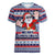 fiji-christmas-women-v-neck-t-shirt-fijian-santa-and-coat-of-arms-mix-tapa-pattern-striped-style