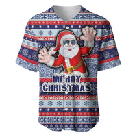 Custom Fiji Christmas Baseball Jersey Fijian Santa and Coat of Arms Mix Tapa Pattern Striped Style LT03 Blue - Polynesian Pride