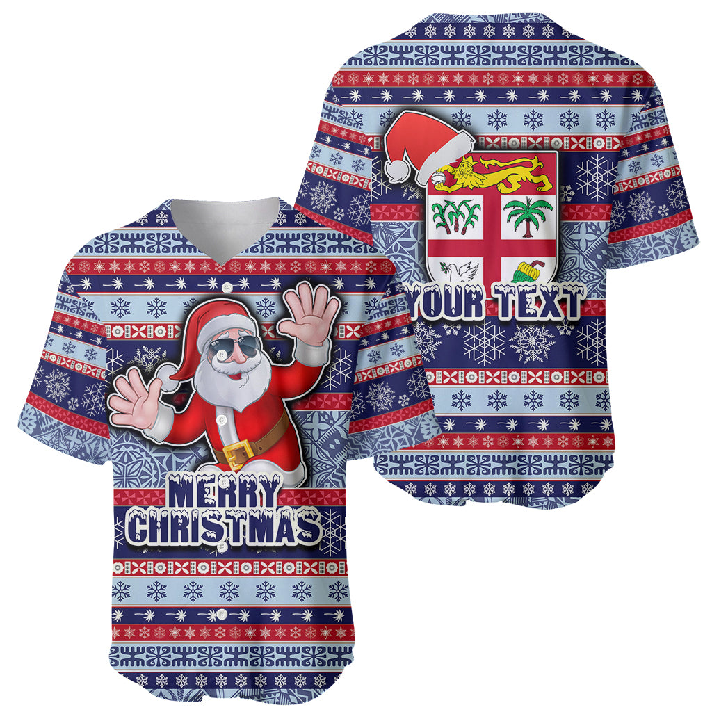 Custom Fiji Christmas Baseball Jersey Fijian Santa and Coat of Arms Mix Tapa Pattern Striped Style LT03 - Polynesian Pride