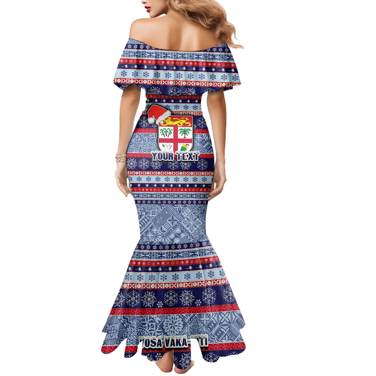 Custom Fiji Christmas Family Matching Mermaid Dress and Hawaiian Shirt Fijian Santa and Coat of Arms Mix Tapa Pattern Striped Style LT03 - Polynesian Pride