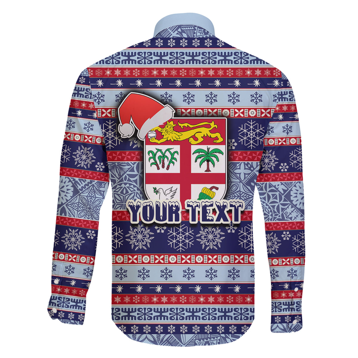 Custom Fiji Christmas Family Matching Off Shoulder Maxi Dress and Hawaiian Shirt Fijian Santa and Coat of Arms Mix Tapa Pattern Striped Style LT03 - Polynesian Pride