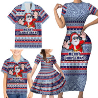 Custom Fiji Christmas Family Matching Short Sleeve Bodycon Dress and Hawaiian Shirt Fijian Santa and Coat of Arms Mix Tapa Pattern Striped Style LT03 - Polynesian Pride