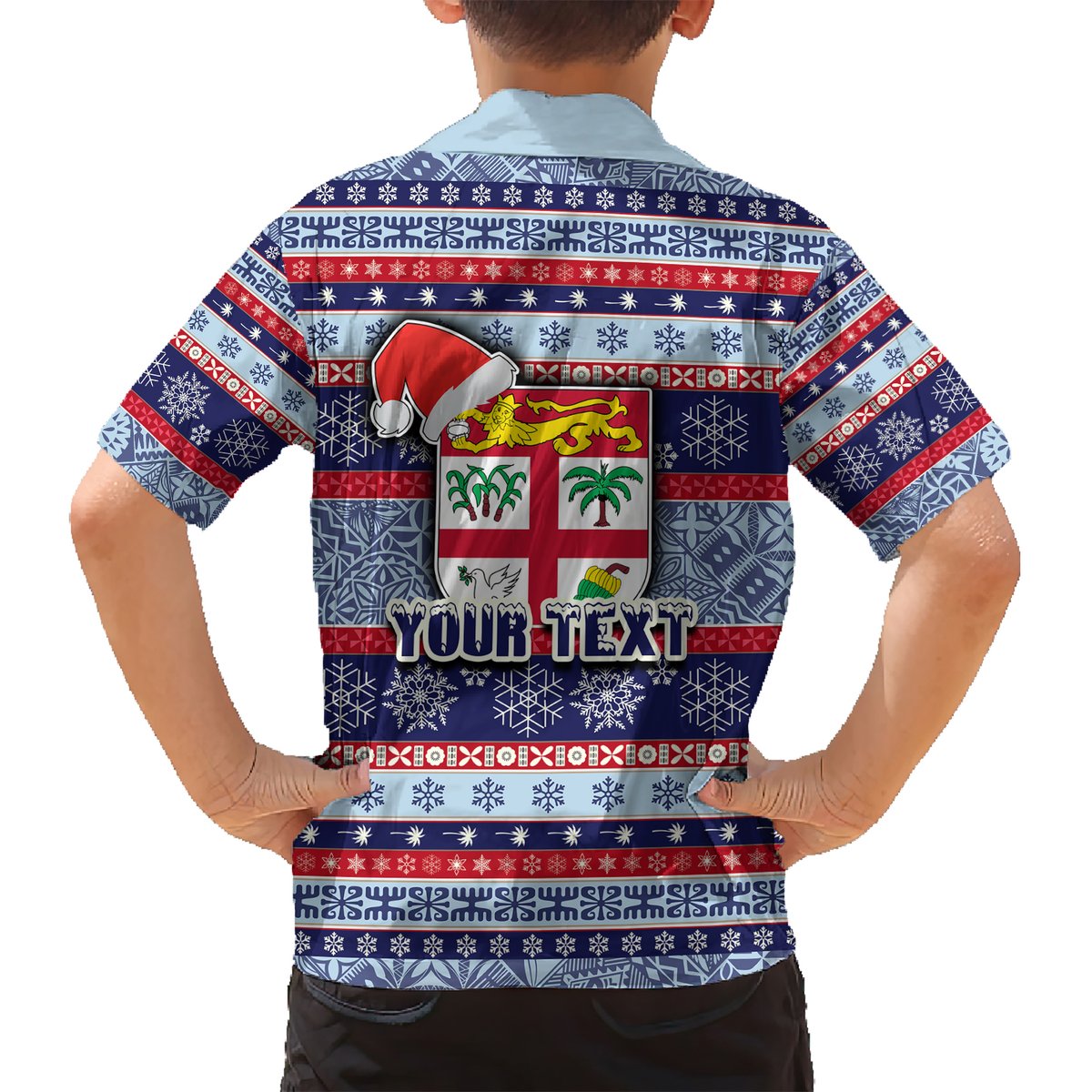 Custom Fiji Christmas Hawaiian Shirt Fijian Santa and Coat of Arms Mix Tapa Pattern Striped Style LT03 - Polynesian Pride