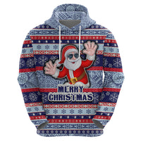 Custom Fiji Christmas Hoodie Fijian Santa and Coat of Arms Mix Tapa Pattern Striped Style LT03 - Polynesian Pride