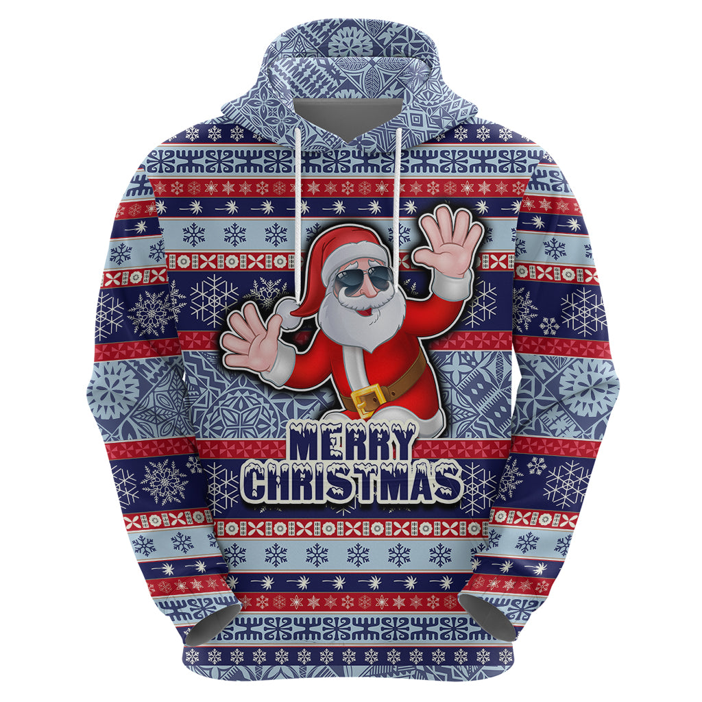 Custom Fiji Christmas Hoodie Fijian Santa and Coat of Arms Mix Tapa Pattern Striped Style LT03 - Polynesian Pride