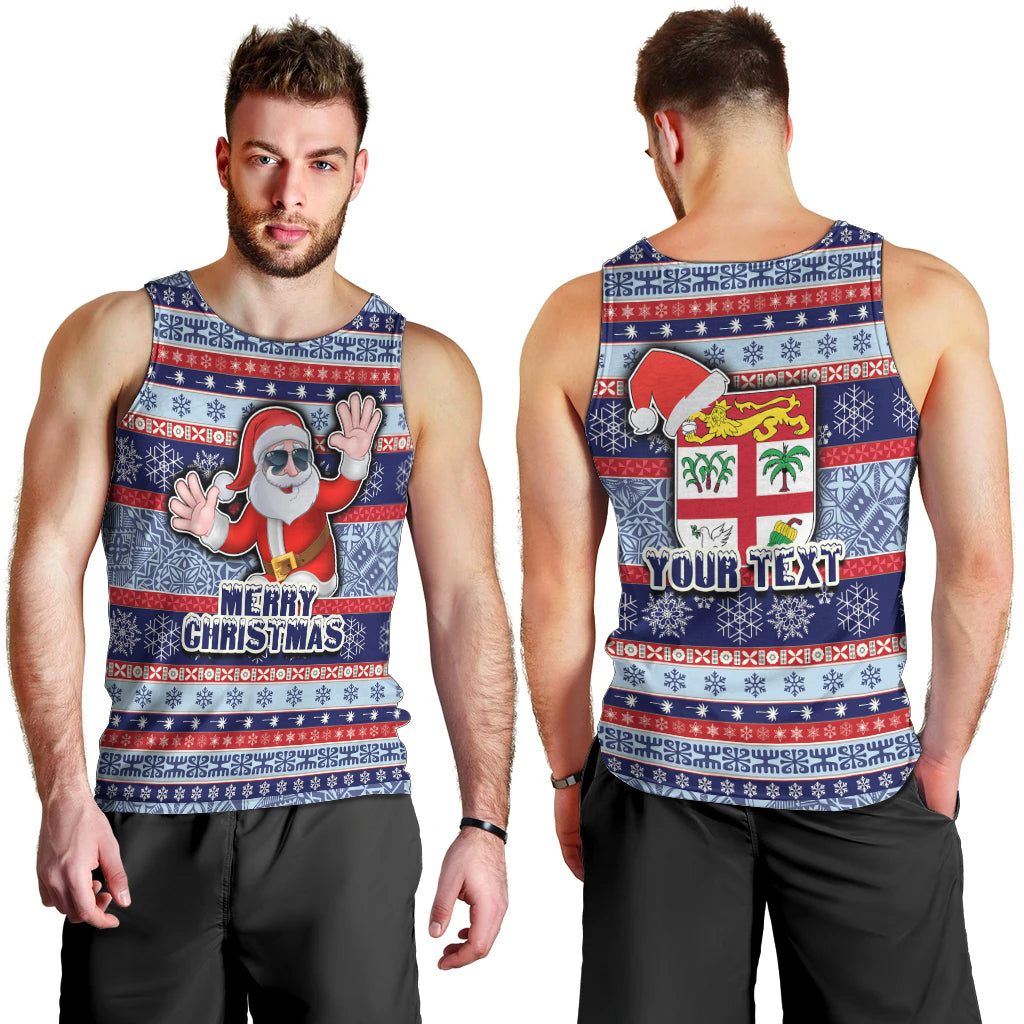 Custom Fiji Christmas Men Tank Top Fijian Santa and Coat of Arms Mix Tapa Pattern Striped Style LT03 - Polynesian Pride