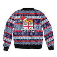 Custom Fiji Christmas Sleeve Zip Bomber Jacket Fijian Santa and Coat of Arms Mix Tapa Pattern Striped Style LT03 - Polynesian Pride