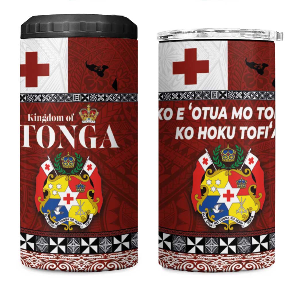 Tongan Culture 4 in 1 Can Cooler Tumbler Ngatu Art Tattoo and Emblem of Tonga