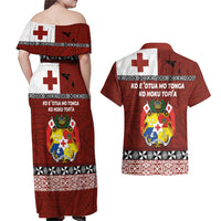 Tongan Culture Couples Matching Off Shoulder Maxi Dress and Hawaiian Shirt Ngatu Art Tattoo and Emblem of Tonga
