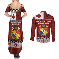 Tongan Culture Couples Matching Summer Maxi Dress and Long Sleeve Button Shirt Ngatu Art Tattoo and Emblem of Tonga LT03 - Polynesian Pride