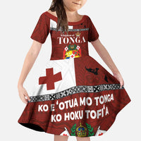 Tongan Culture Family Matching Long Sleeve Bodycon Dress and Hawaiian Shirt Ngatu Art Tattoo and Emblem of Tonga LT03 Daughter's Dress Red - Polynesian Pride