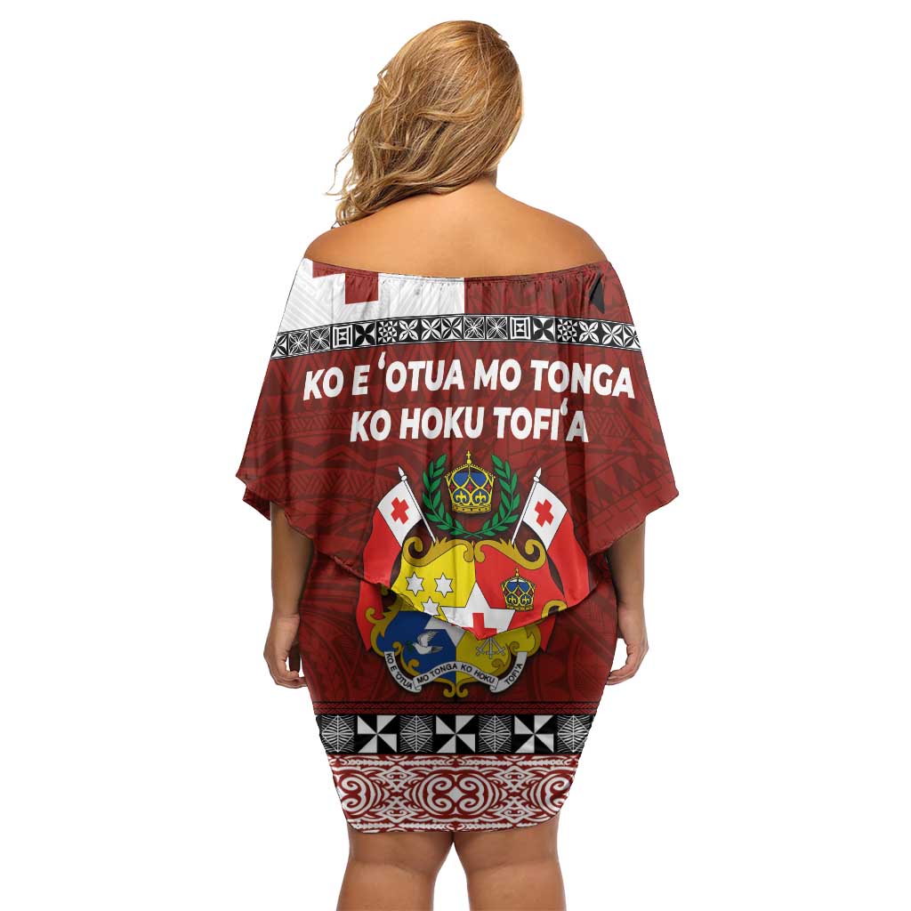 Tongan Culture Family Matching Off Shoulder Short Dress and Hawaiian Shirt Ngatu Art Tattoo and Emblem of Tonga