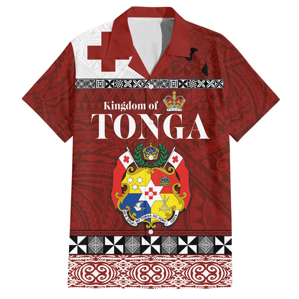 Tongan Culture Family Matching Puletasi and Hawaiian Shirt Ngatu Art Tattoo and Emblem of Tonga LT03 Dad's Shirt - Short Sleeve Red - Polynesian Pride