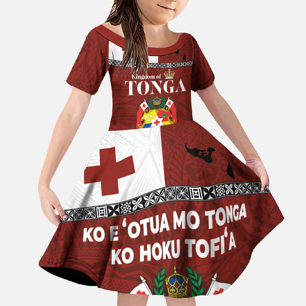 Tongan Culture Family Matching Short Sleeve Bodycon Dress and Hawaiian Shirt Ngatu Art Tattoo and Emblem of Tonga LT03 Daughter's Dress Red - Polynesian Pride