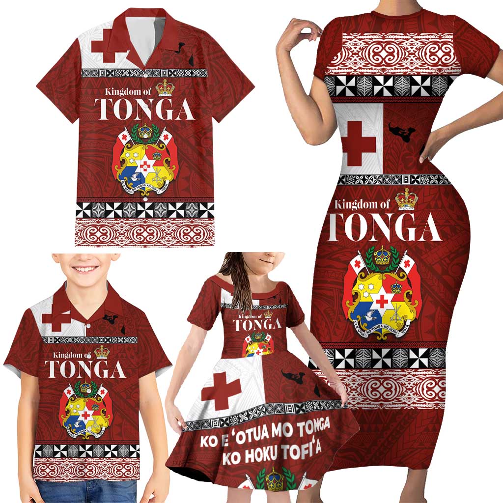 Tongan Culture Family Matching Short Sleeve Bodycon Dress and Hawaiian Shirt Ngatu Art Tattoo and Emblem of Tonga LT03 - Polynesian Pride