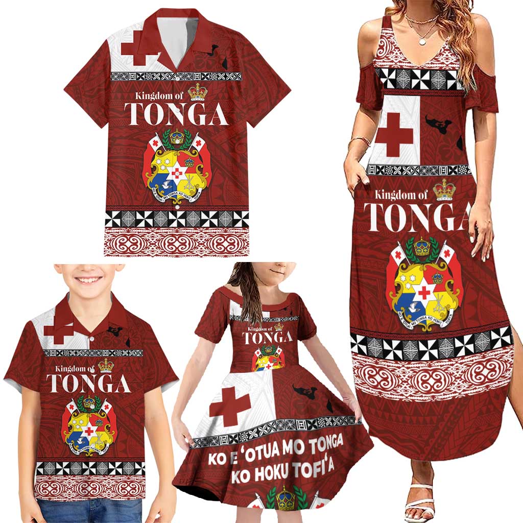 Tongan Culture Family Matching Summer Maxi Dress and Hawaiian Shirt Ngatu Art Tattoo and Emblem of Tonga