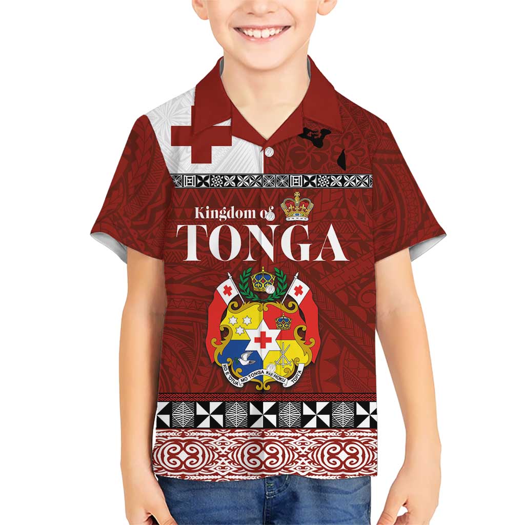 Tongan Culture Kid Hawaiian Shirt Ngatu Art Tattoo and Emblem of Tonga