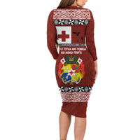 Tongan Culture Long Sleeve Bodycon Dress Ngatu Art Tattoo and Emblem of Tonga LT03 - Polynesian Pride
