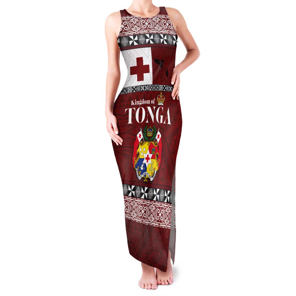 Tongan Culture Tank Maxi Dress Ngatu Art Tattoo and Emblem of Tonga