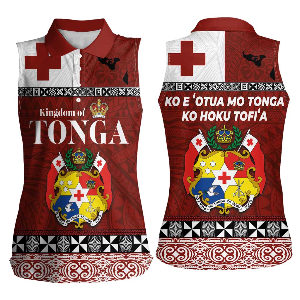 Tongan Culture Women Sleeveless Polo Shirt Ngatu Art Tattoo and Emblem of Tonga LT03 - Polynesian Pride