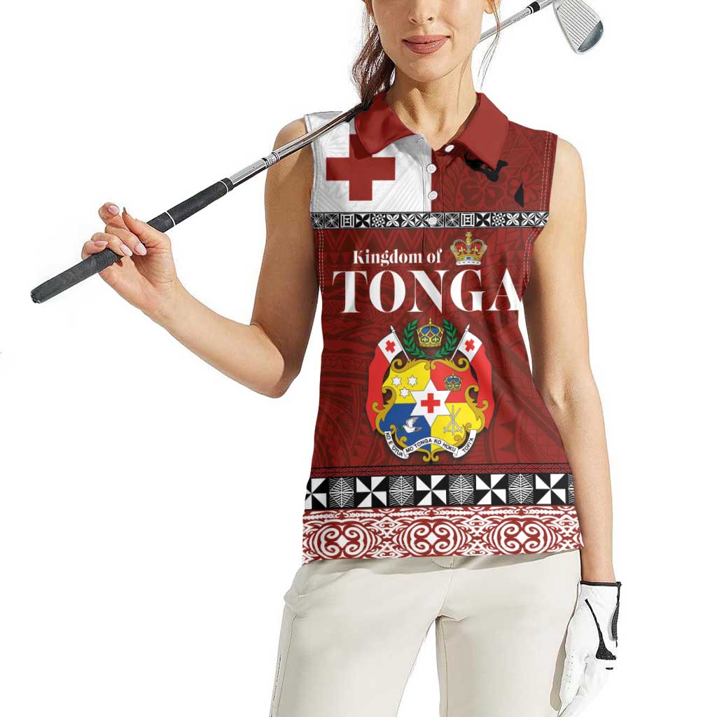 Tongan Culture Women Sleeveless Polo Shirt Ngatu Art Tattoo and Emblem of Tonga LT03 - Polynesian Pride