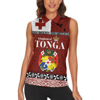 Tongan Culture Women Sleeveless Polo Shirt Ngatu Art Tattoo and Emblem of Tonga LT03 - Polynesian Pride