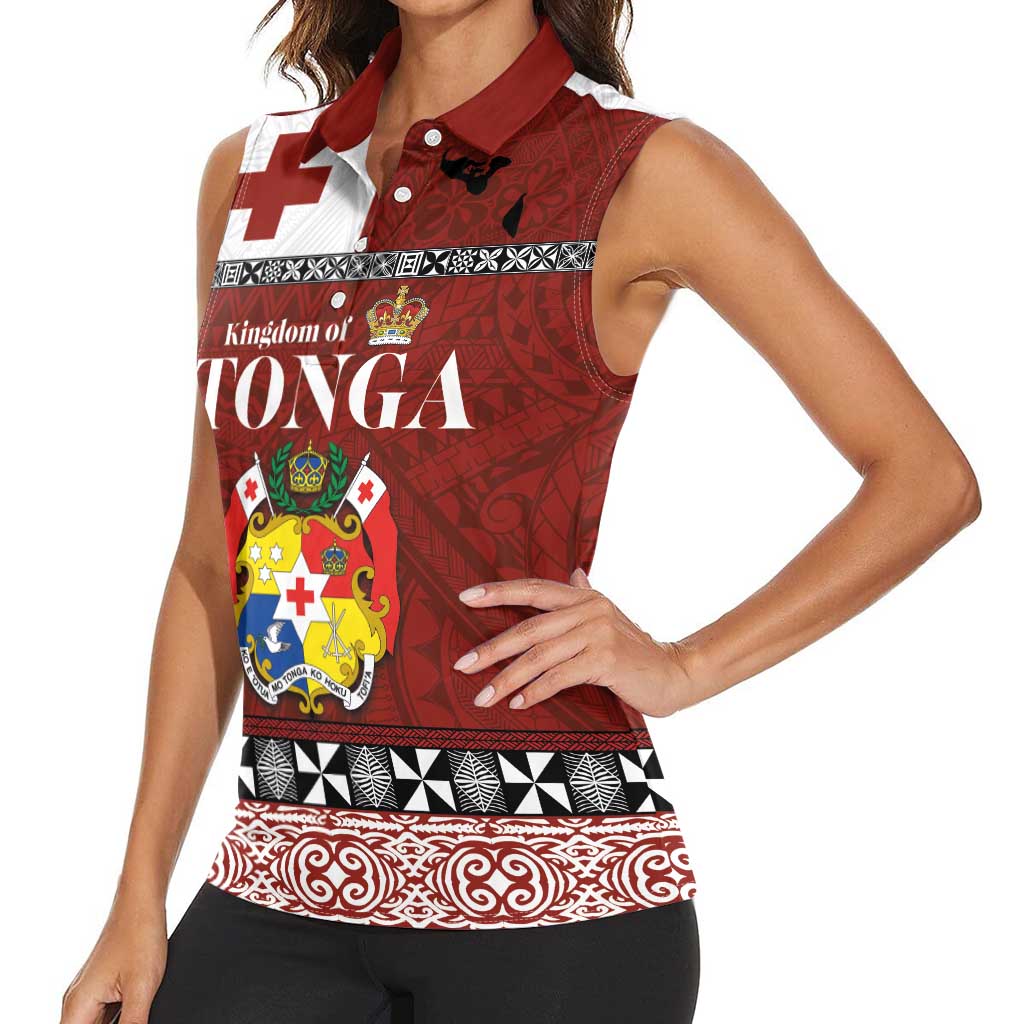 Tongan Culture Women Sleeveless Polo Shirt Ngatu Art Tattoo and Emblem of Tonga LT03 - Polynesian Pride