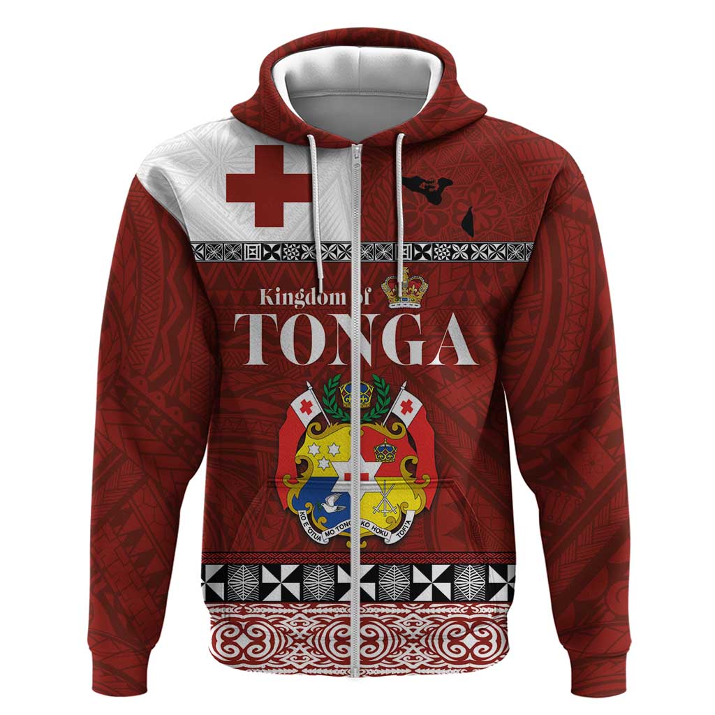 Tongan Culture Zip Hoodie Ngatu Art Tattoo and Emblem of Tonga LT03 Zip Hoodie Red - Polynesian Pride