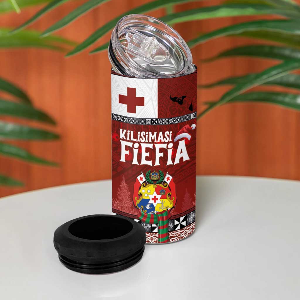 Tongan Christmas 4 in 1 Can Cooler Tumbler Kilisimasi Fiefia with Ngatu Art Tattoo LT03 - Polynesian Pride